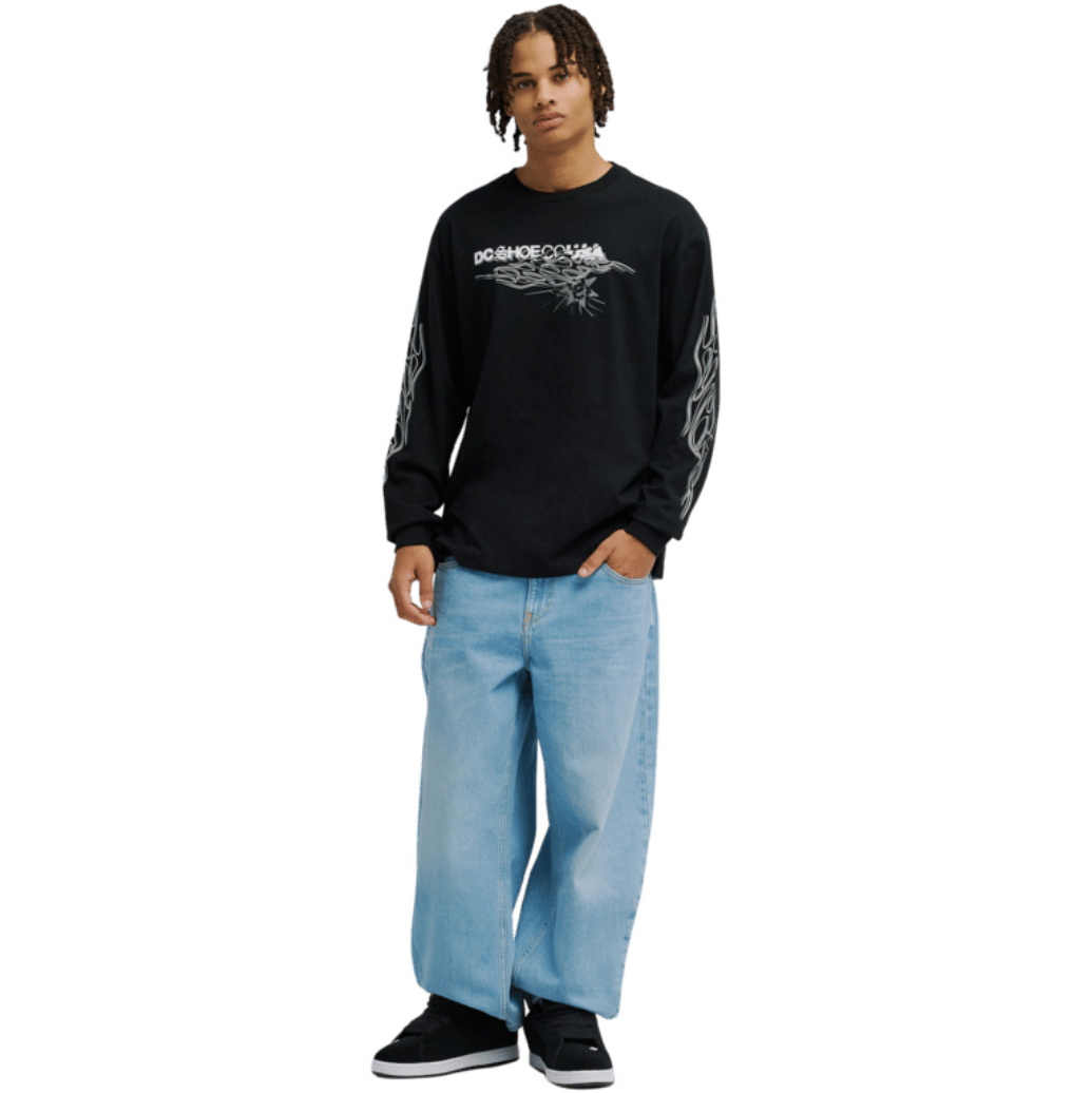 2026 DC Shoes Mens Side Flame Long Sleeve T-Shirt EDYZT04461 - Black